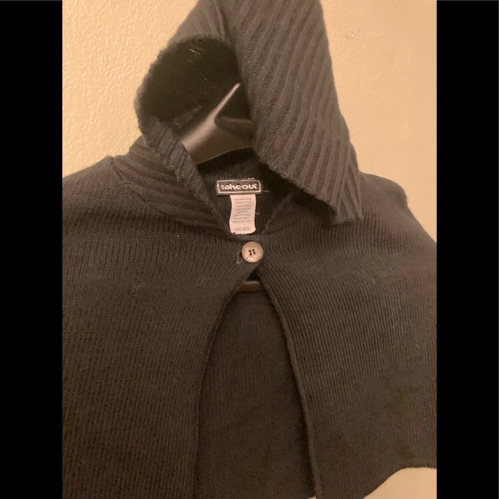 Black knit  short bolero/cape with hood.